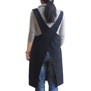 Cotton Linen Japanese Apron Halter Cross Back Bandage X Shape Aprons Two Pockets